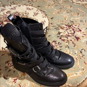 DKNY Black Combat Moto Boots with Buckle Straps 10m
